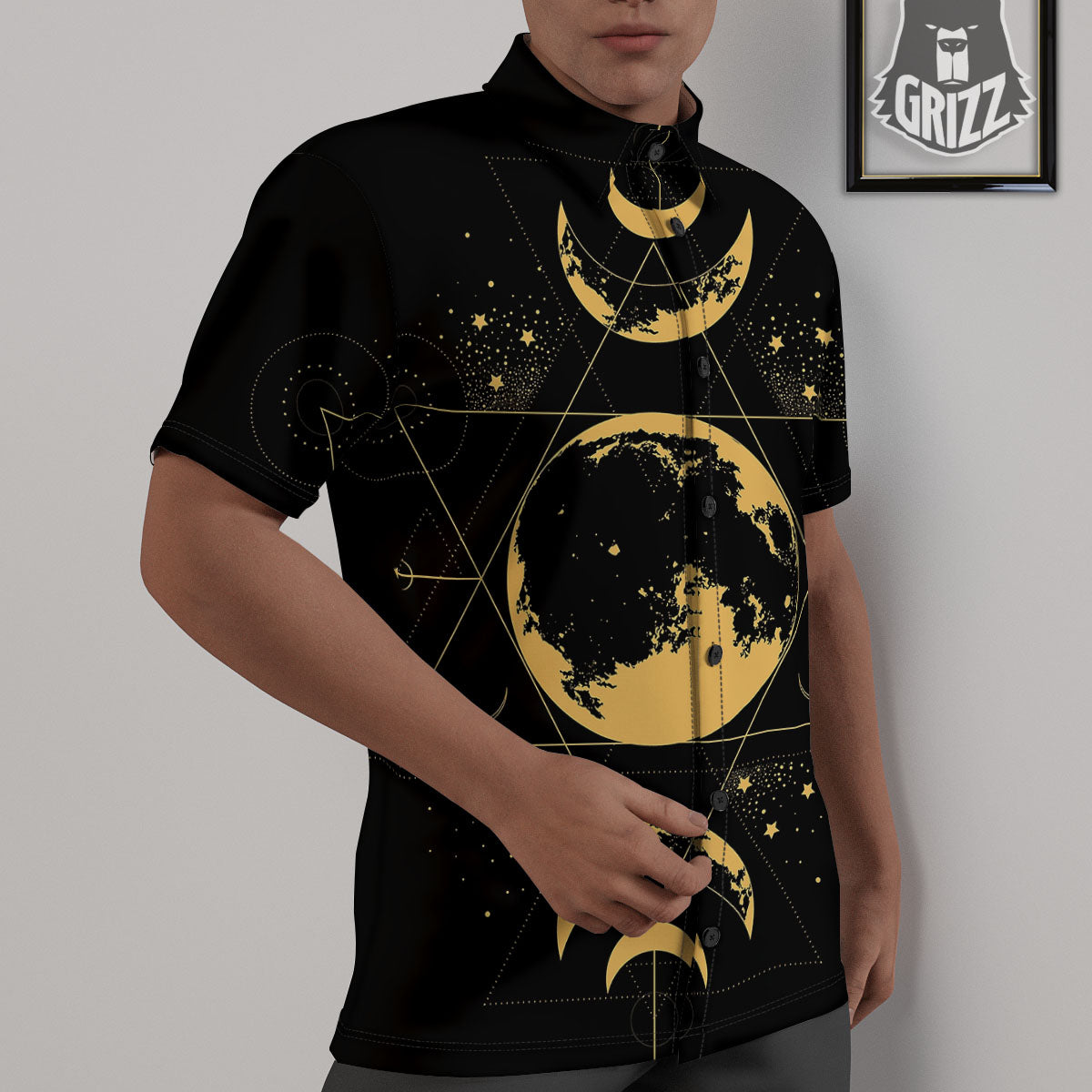 Lunar Phase Mystical Print Untucked Shirts-grizzshop