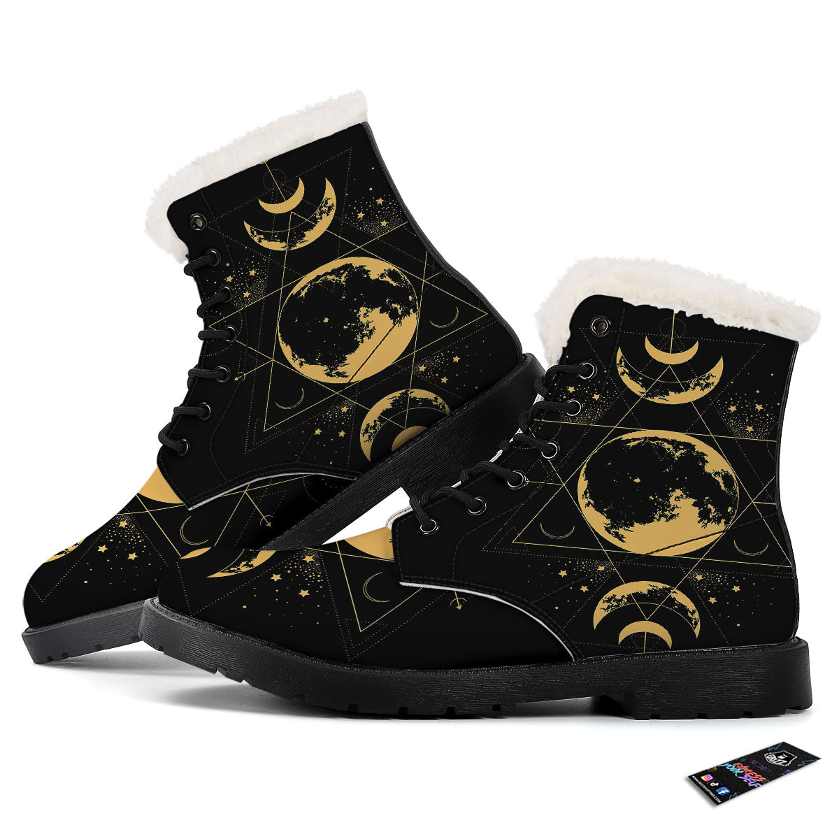 Lunar Phase Mystical Print Winter Boots-grizzshop