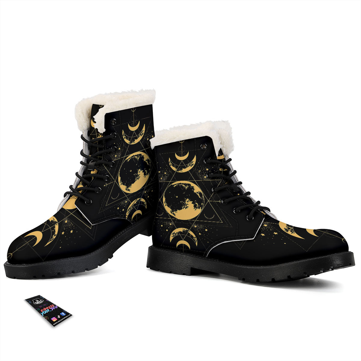 Lunar Phase Mystical Print Winter Boots-grizzshop