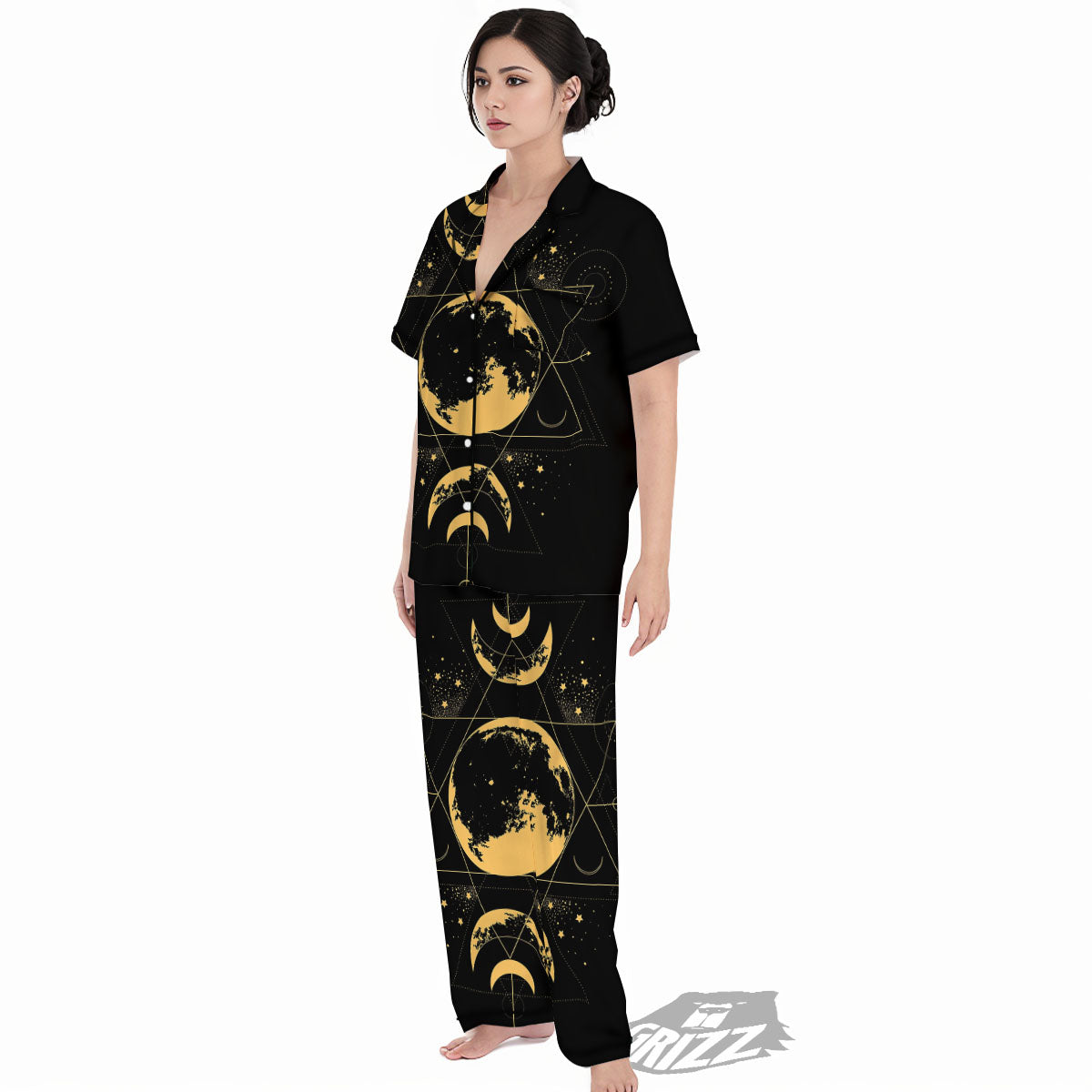 Lunar Phase Mystical Print Women's Pajamas Set-grizzshop