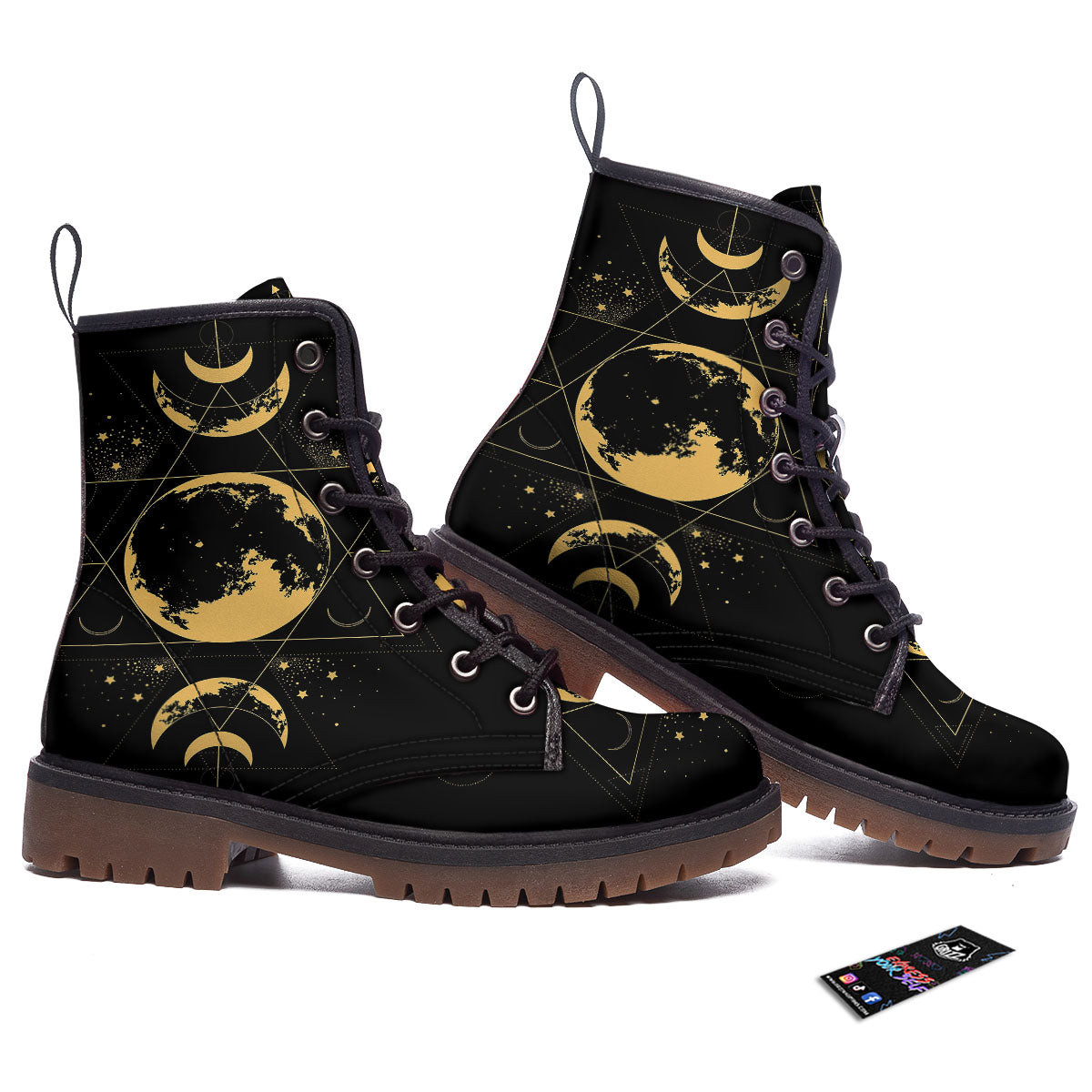 Lunar Phase Mystical Print Work Boots-grizzshop