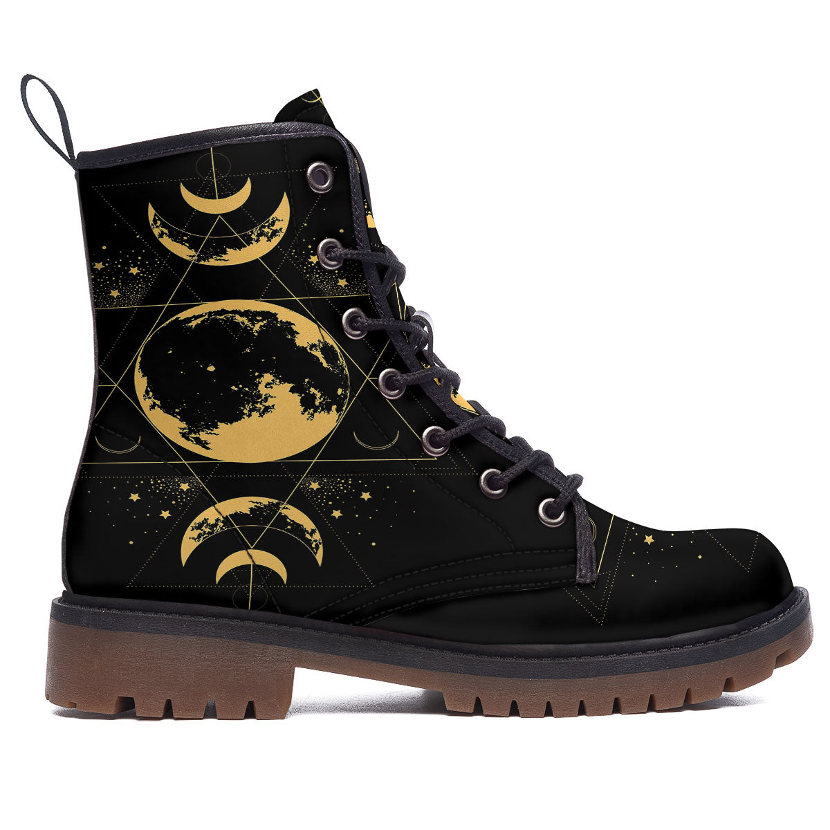 Lunar Phase Mystical Print Work Boots-grizzshop