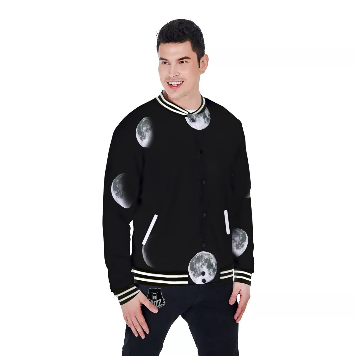 Lunar Phase Starry Sky Print Baseball Jacket-grizzshop