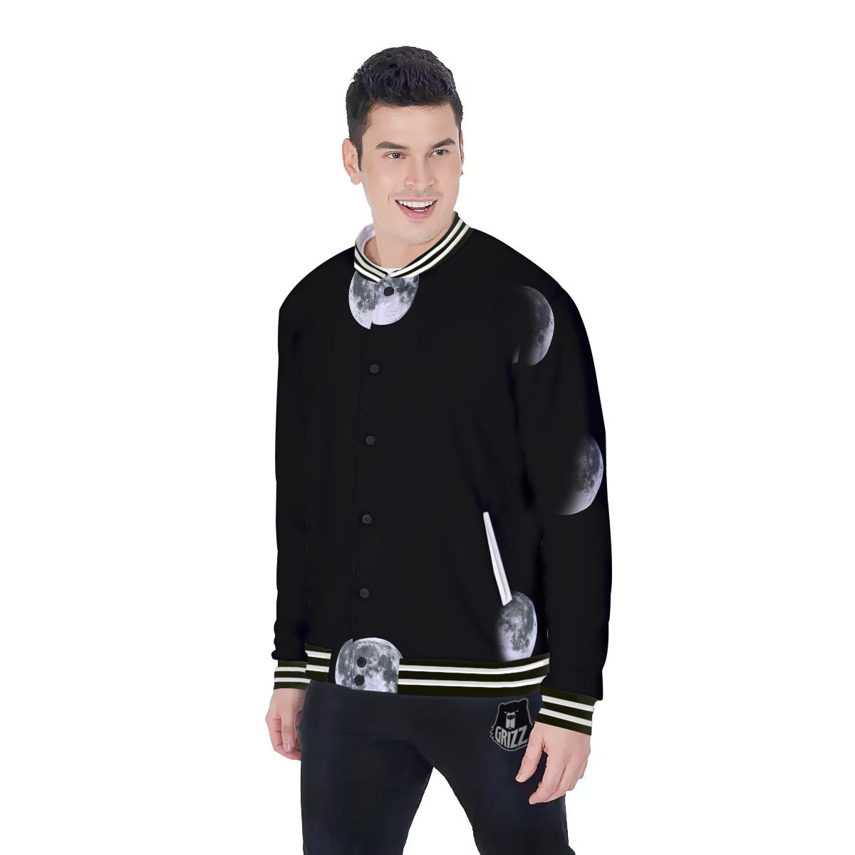 Lunar Phase Starry Sky Print Baseball Jacket-grizzshop
