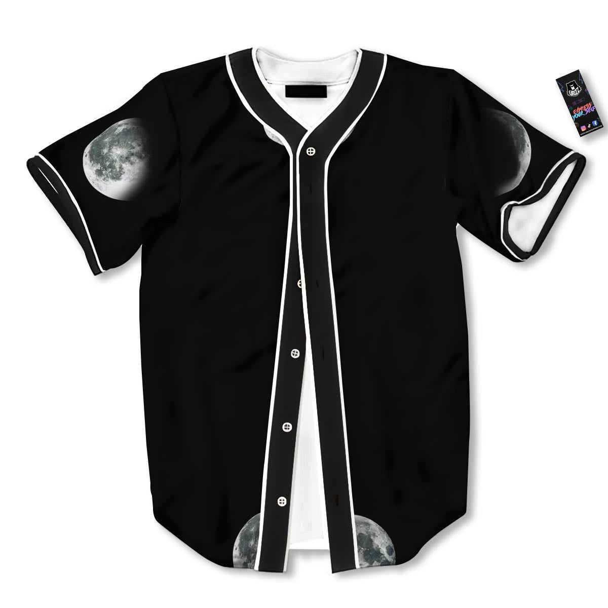 Lunar Phase Starry Sky Print Baseball Jersey-grizzshop