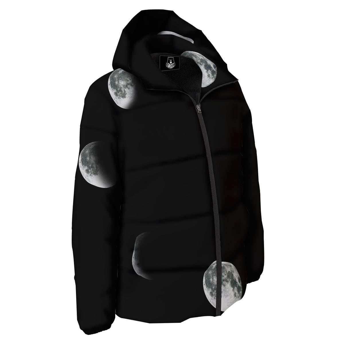 Lunar Phase Starry Sky Print Down Jacket-grizzshop