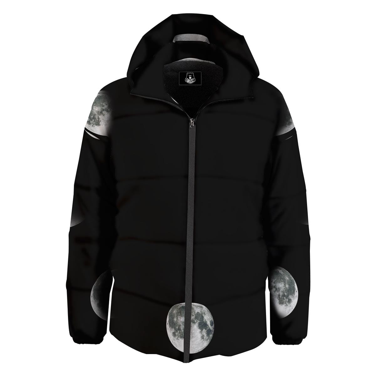 Lunar Phase Starry Sky Print Down Jacket-grizzshop