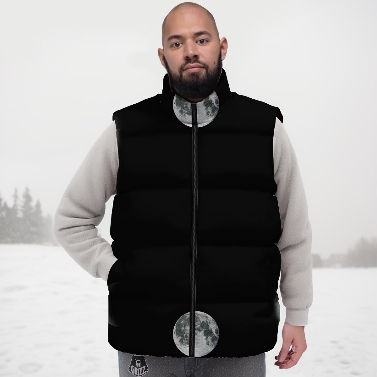 Lunar Phase Starry Sky Print Down Vest