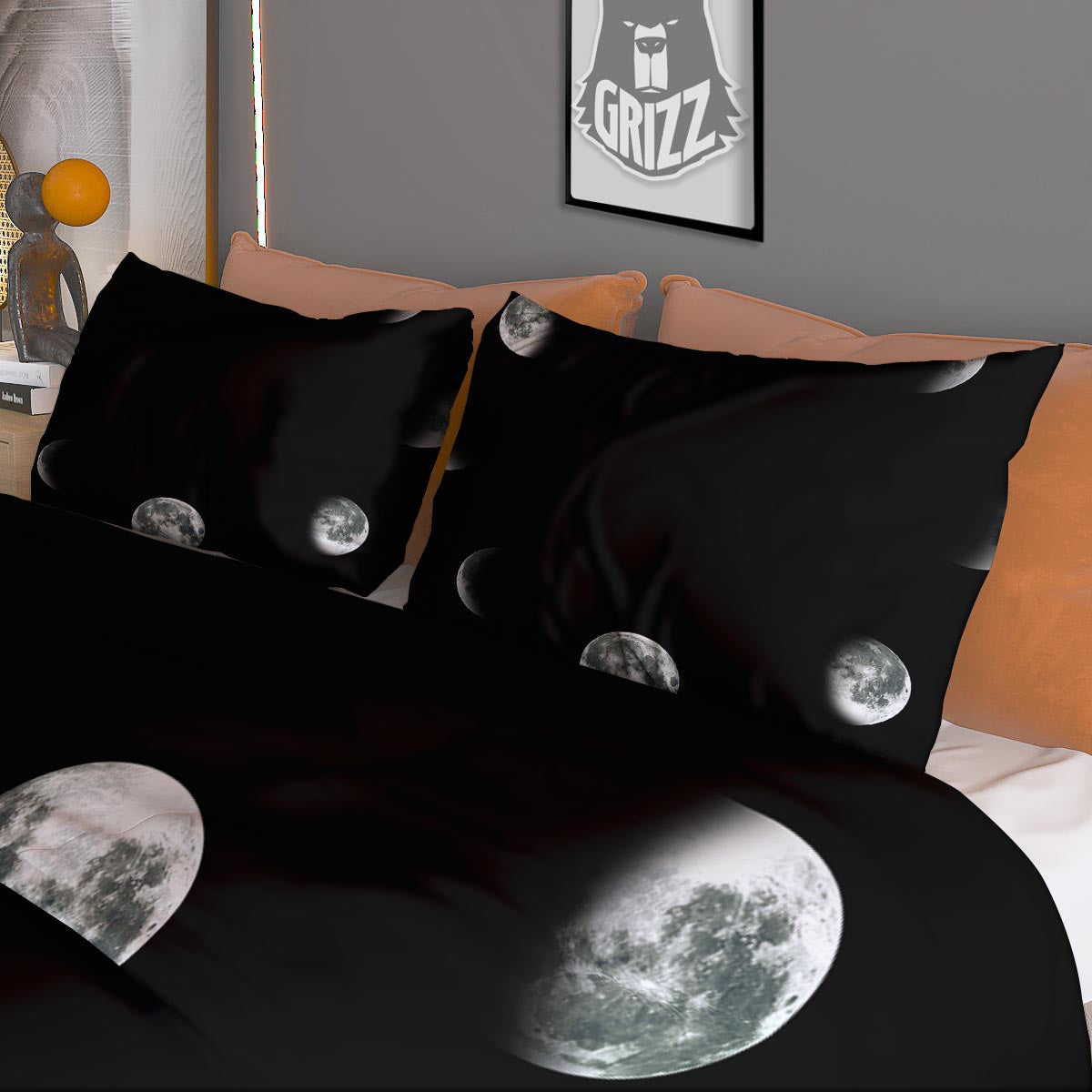 Lunar Phase Starry Sky Print Duvet Cover Bedding Set