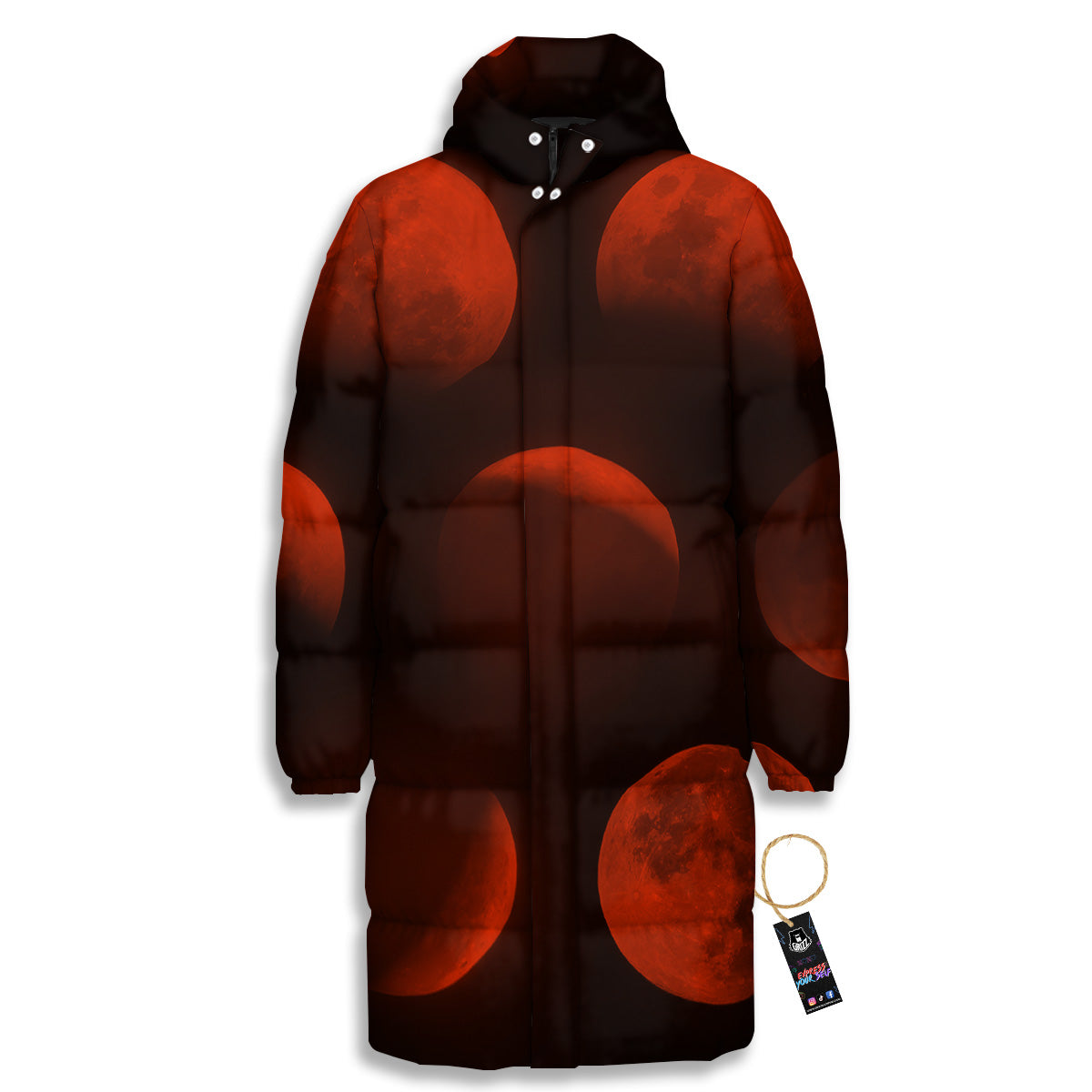 Lunar Phase Blood Moon Print Long Down Jacket