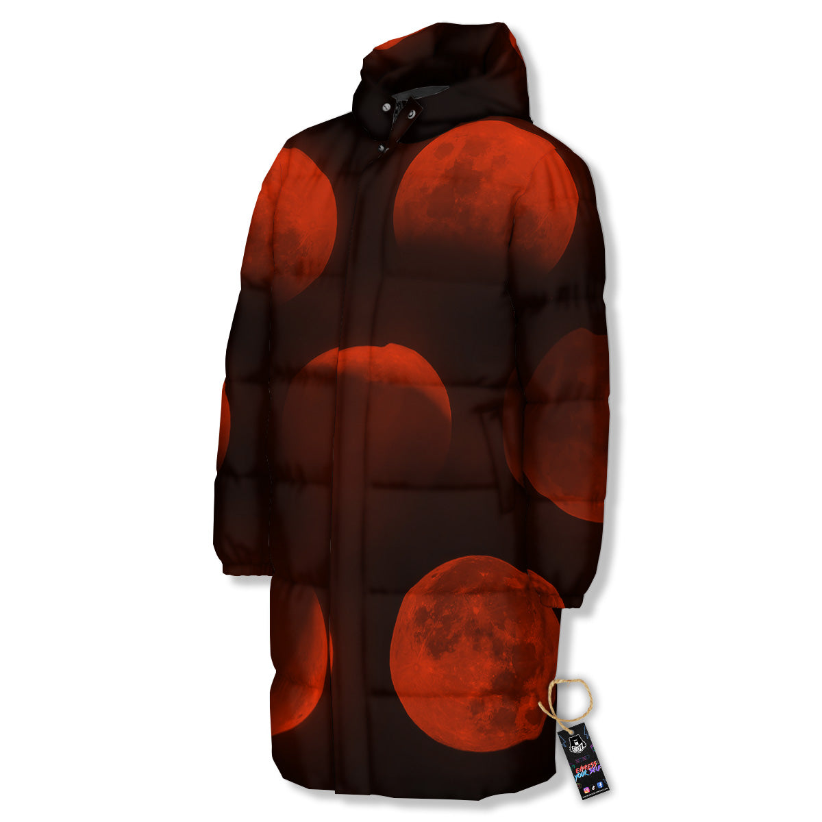 Lunar Phase Blood Moon Print Long Down Jacket