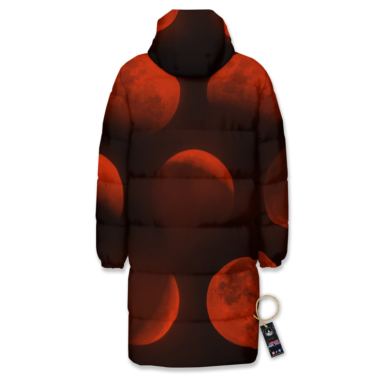 Lunar Phase Blood Moon Print Long Down Jacket