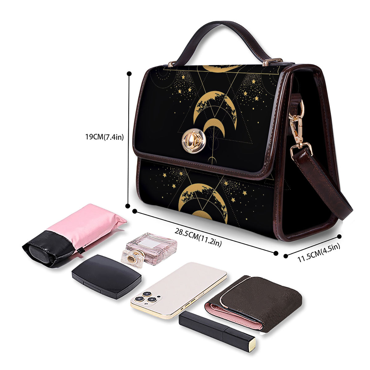 Lunar Phase Mystical Print Women's Satchel Bag