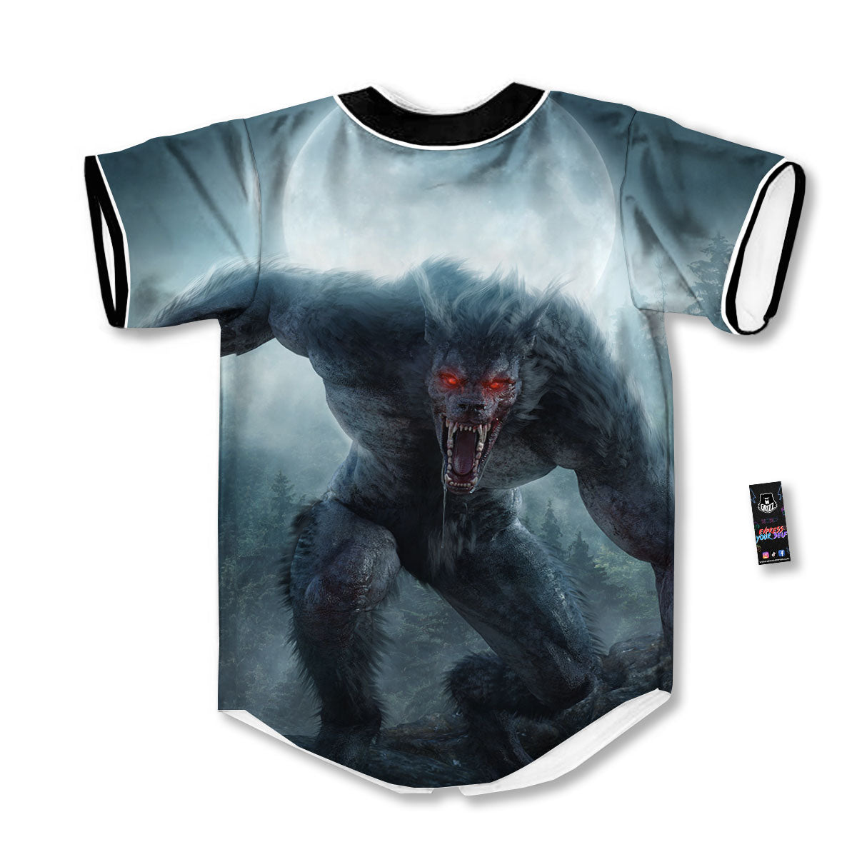 Lycan werewolf And Full Moon Print Baseball Jersey-grizzshop