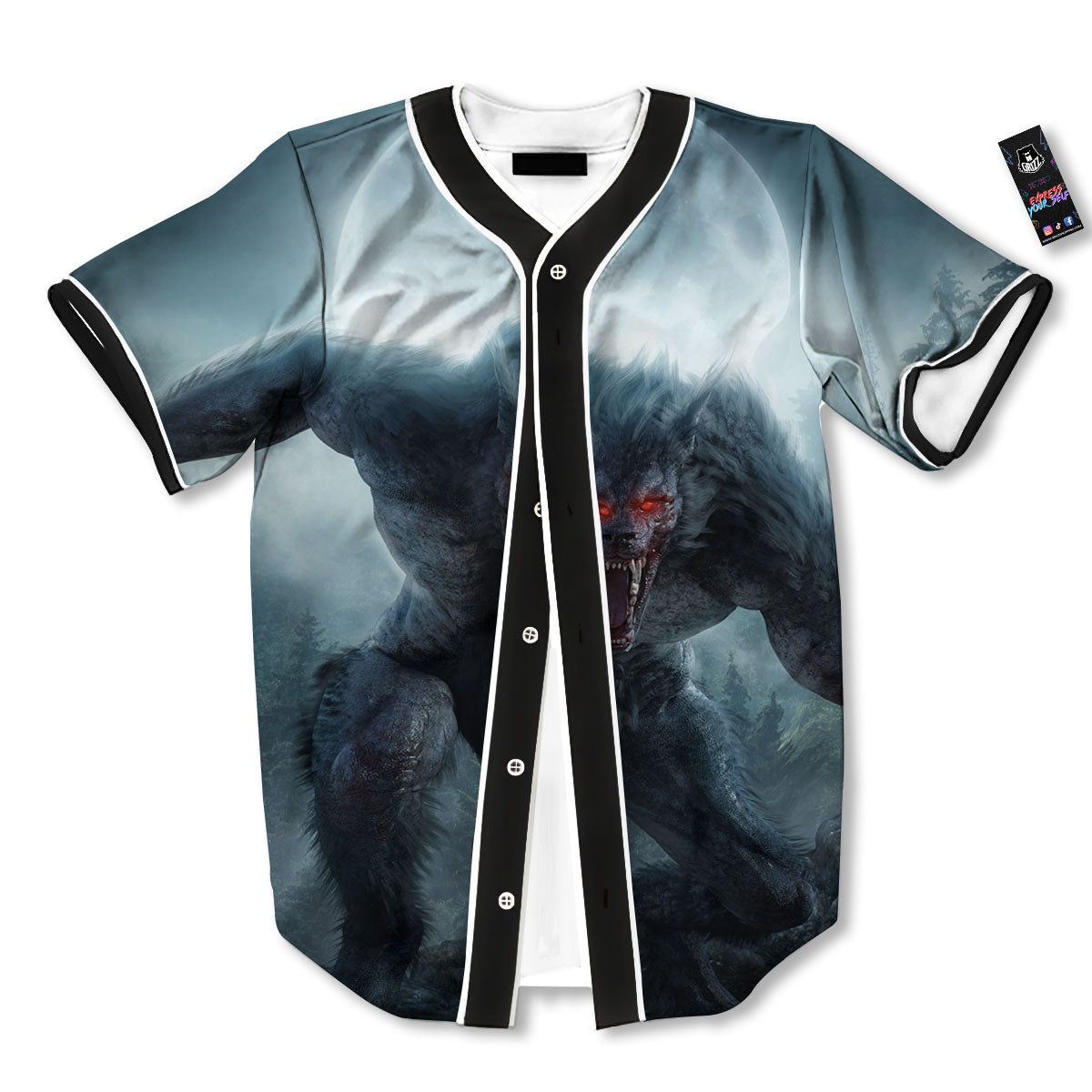 Lycan werewolf And Full Moon Print Baseball Jersey-grizzshop