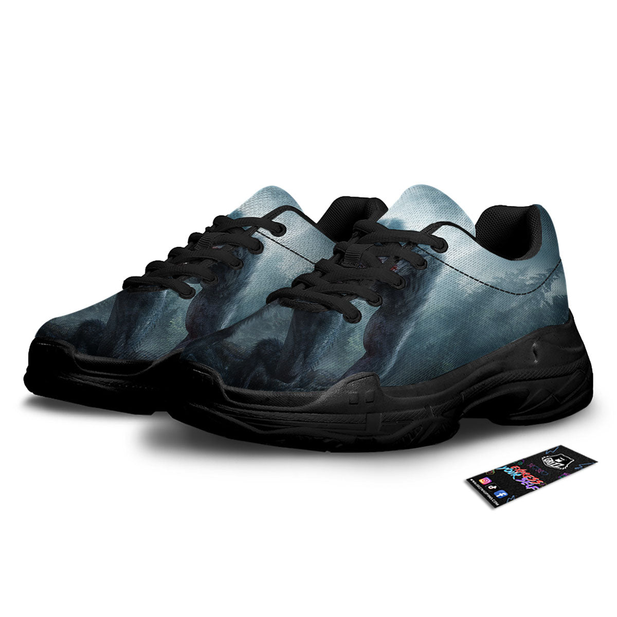Lycan werewolf And Full Moon Print Black Chunky Shoes-grizzshop