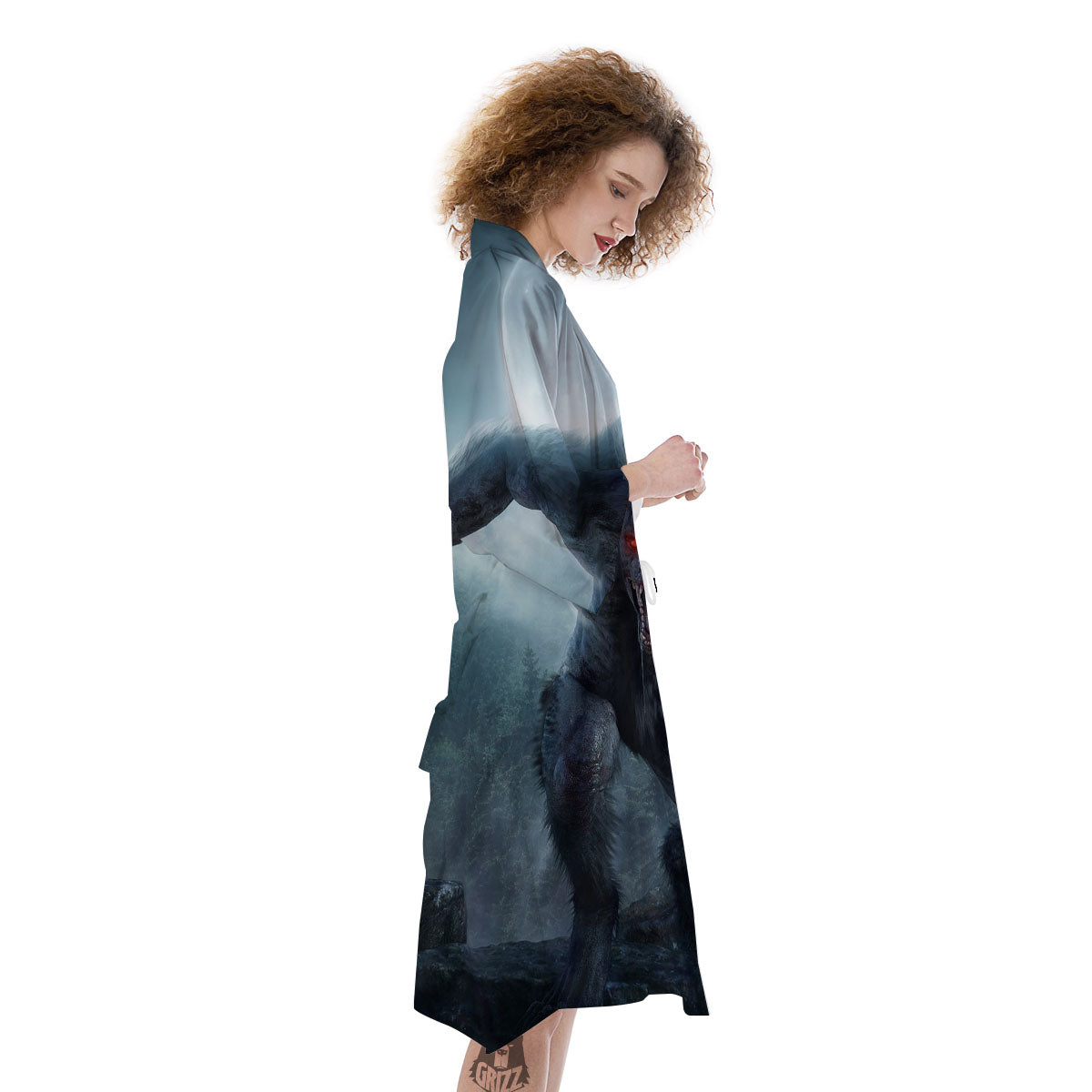Lycan werewolf And Full Moon Print Kimono-grizzshop
