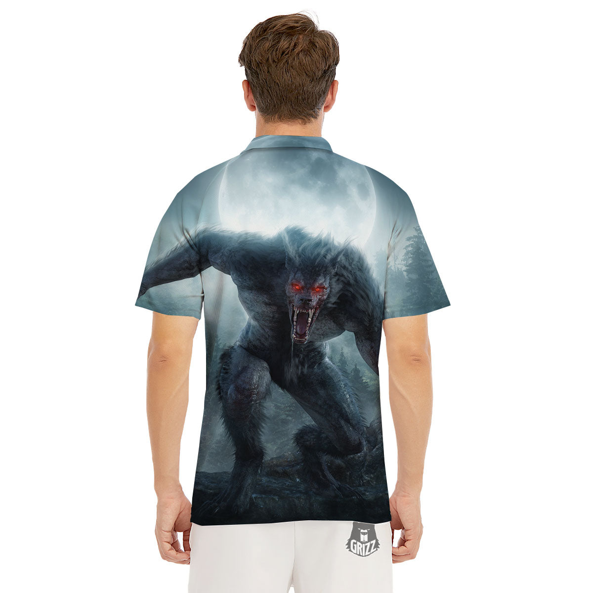 Lycan werewolf And Full Moon Print Men's Golf Shirts-grizzshop