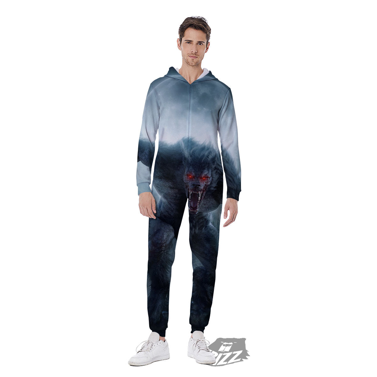 Lycan werewolf And Full Moon Print Men's Jumpsuit-grizzshop