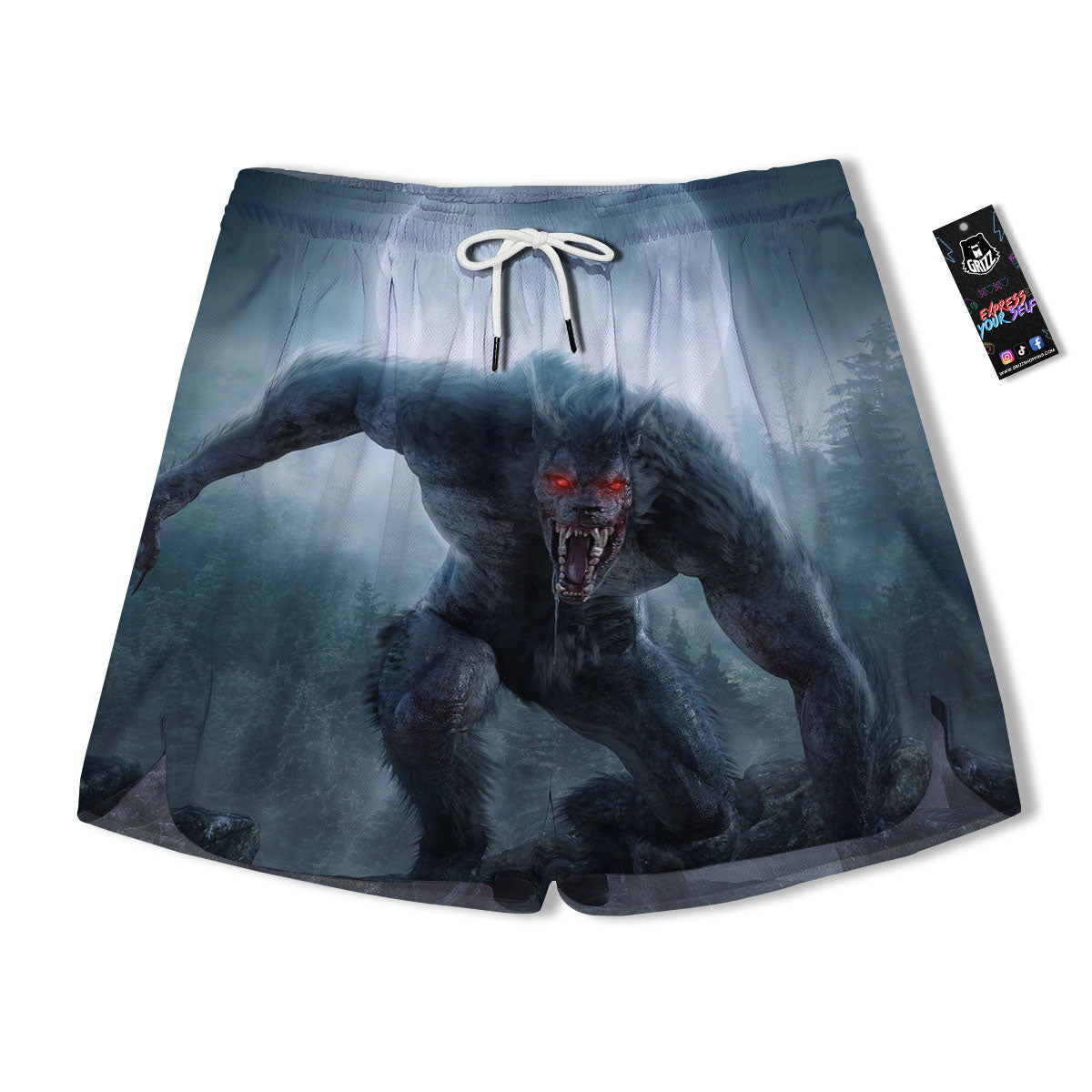 Lycan werewolf And Full Moon Print Men's Running Shorts-grizzshop