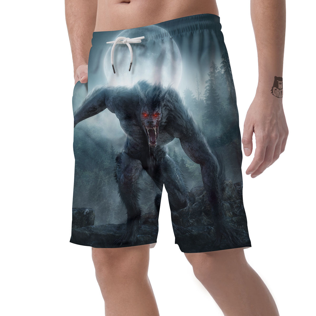 Lycan werewolf And Full Moon Print Men's Shorts-grizzshop