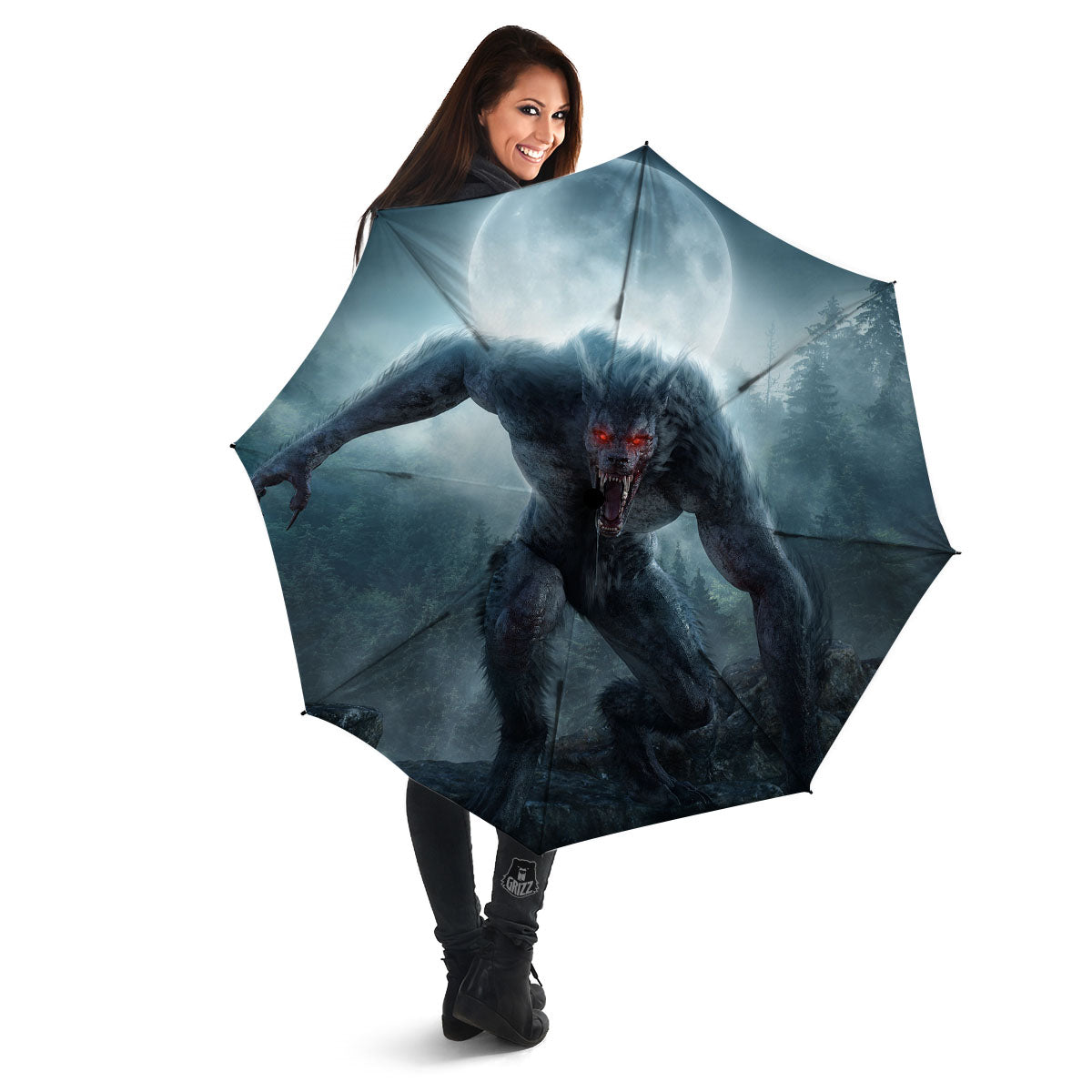 Lycan werewolf And Full Moon Print Umbrella-grizzshop