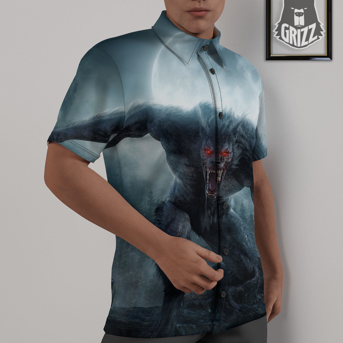 Lycan werewolf And Full Moon Print Untucked Shirts-grizzshop