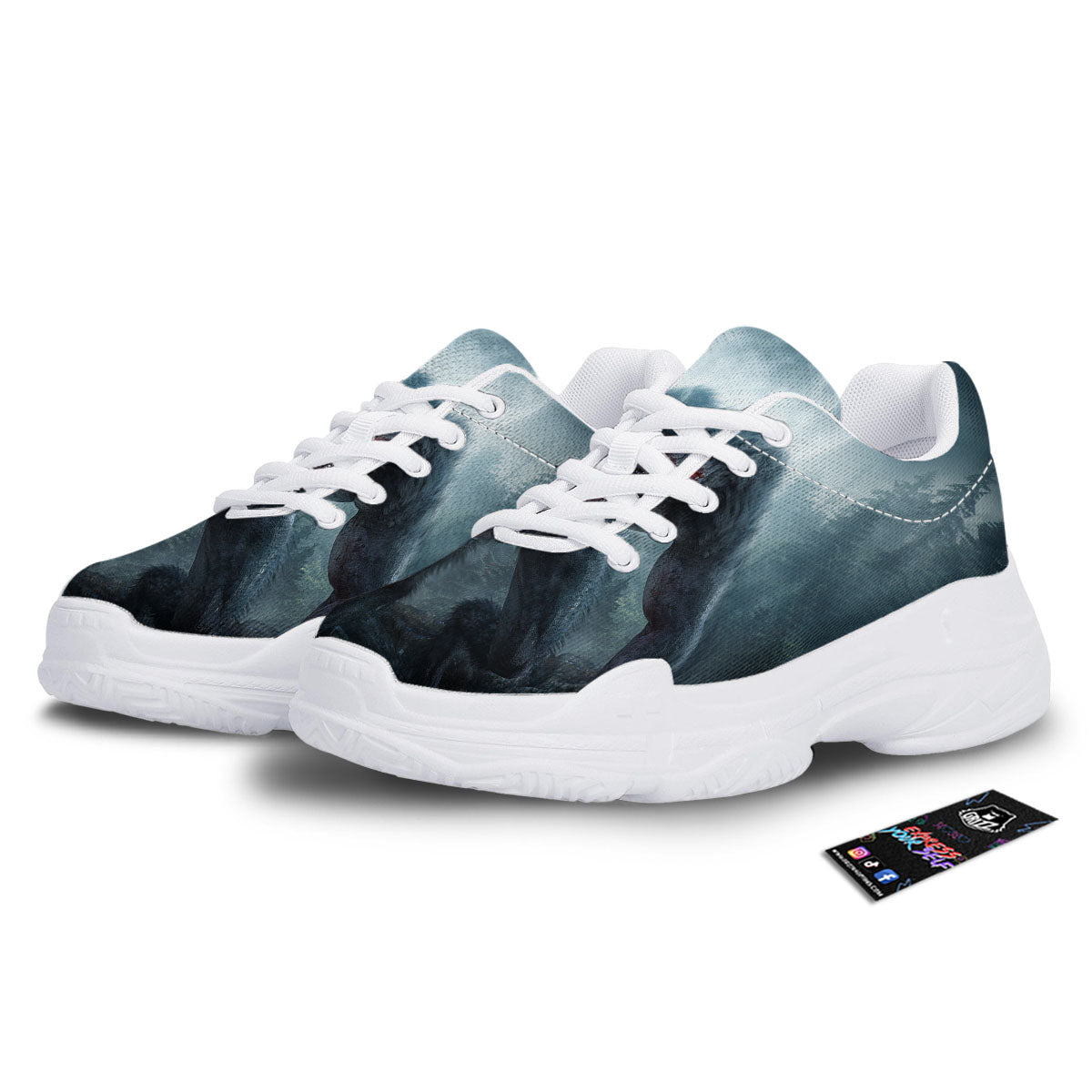 Lycan werewolf And Full Moon Print White Chunky Shoes-grizzshop