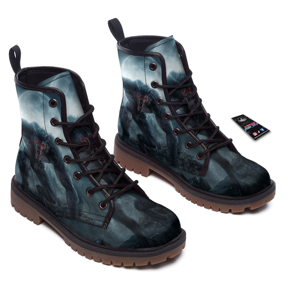 Lycan werewolf And Full Moon Print Work Boots-grizzshop