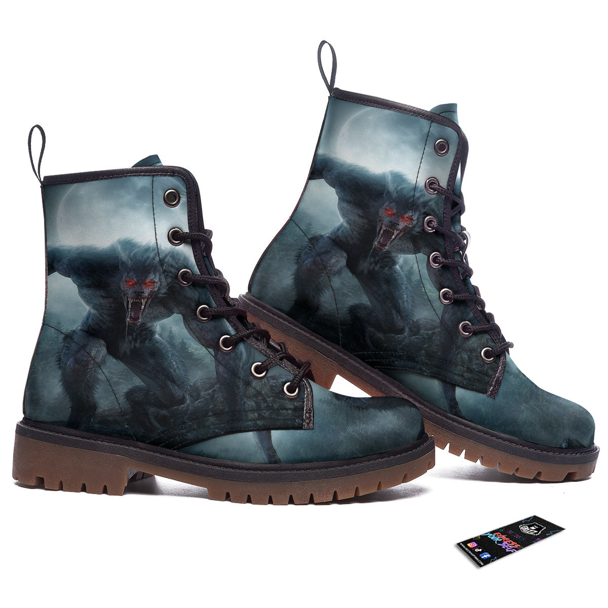 Lycan werewolf And Full Moon Print Work Boots-grizzshop
