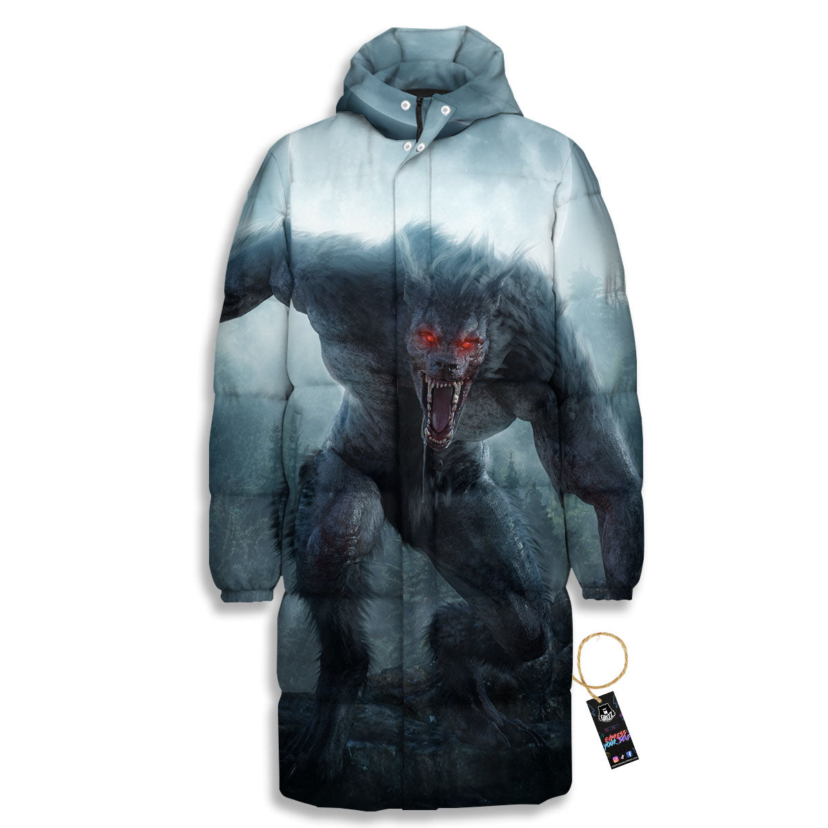 Lycan werewolf And Full Moon Print Long Down Jacket