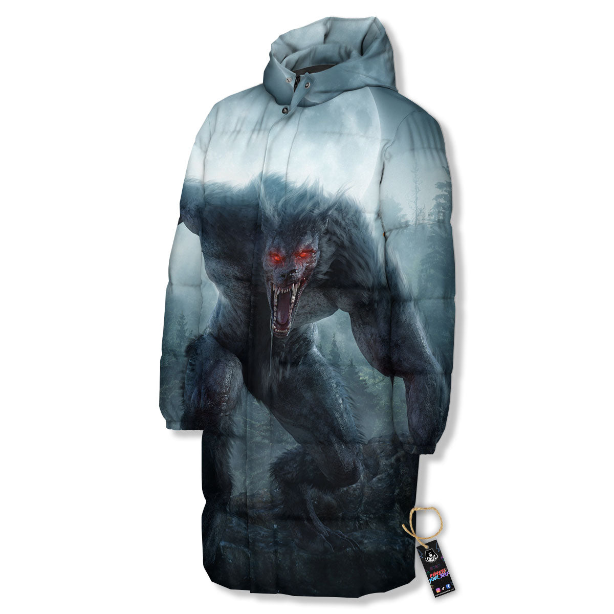 Lycan werewolf And Full Moon Print Long Down Jacket