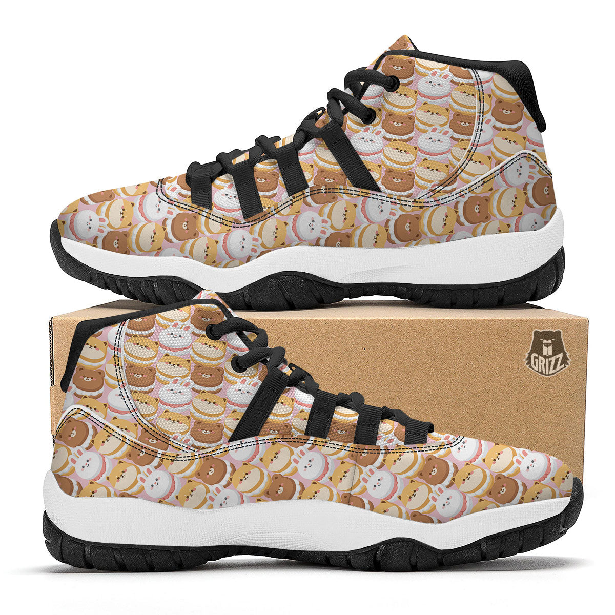 Macaron Cartoon Print Pattern Black Bball Shoes-grizzshop
