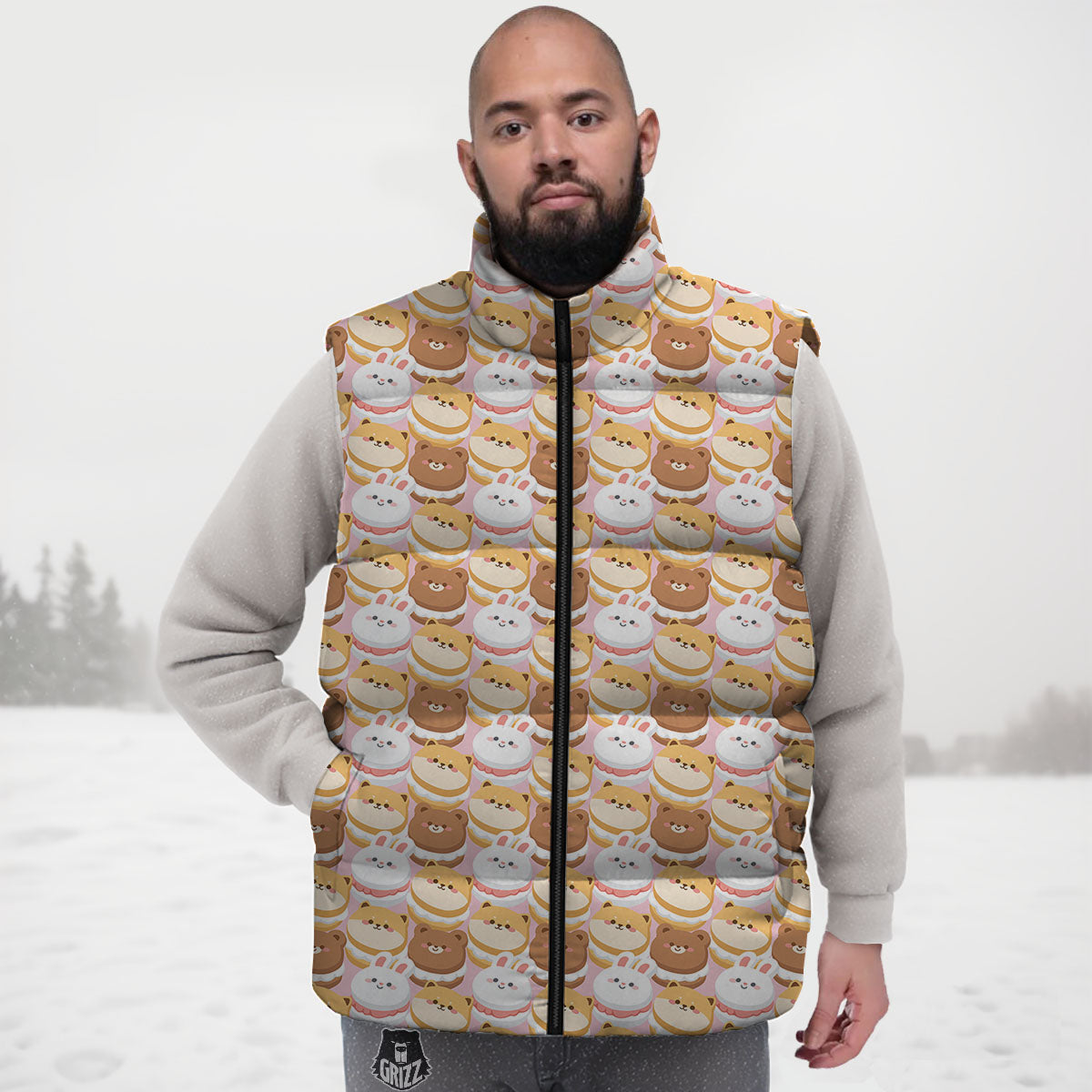 Macaron Cartoon Print Pattern Down Vest