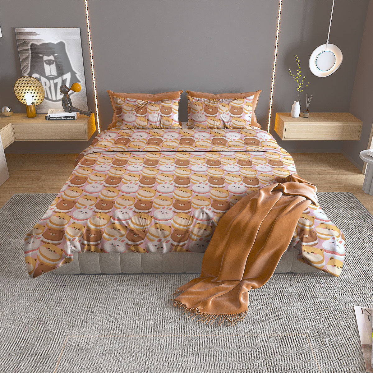 Knitted Grey Print Pattern Duvet Cover Bedding Set