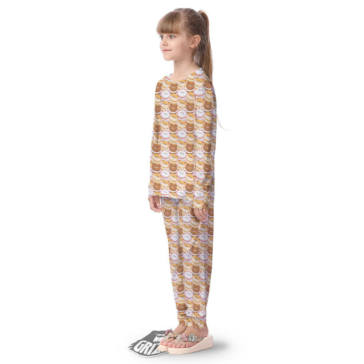 Macaron Cartoon Print Pattern Kid's Pajamas-grizzshop