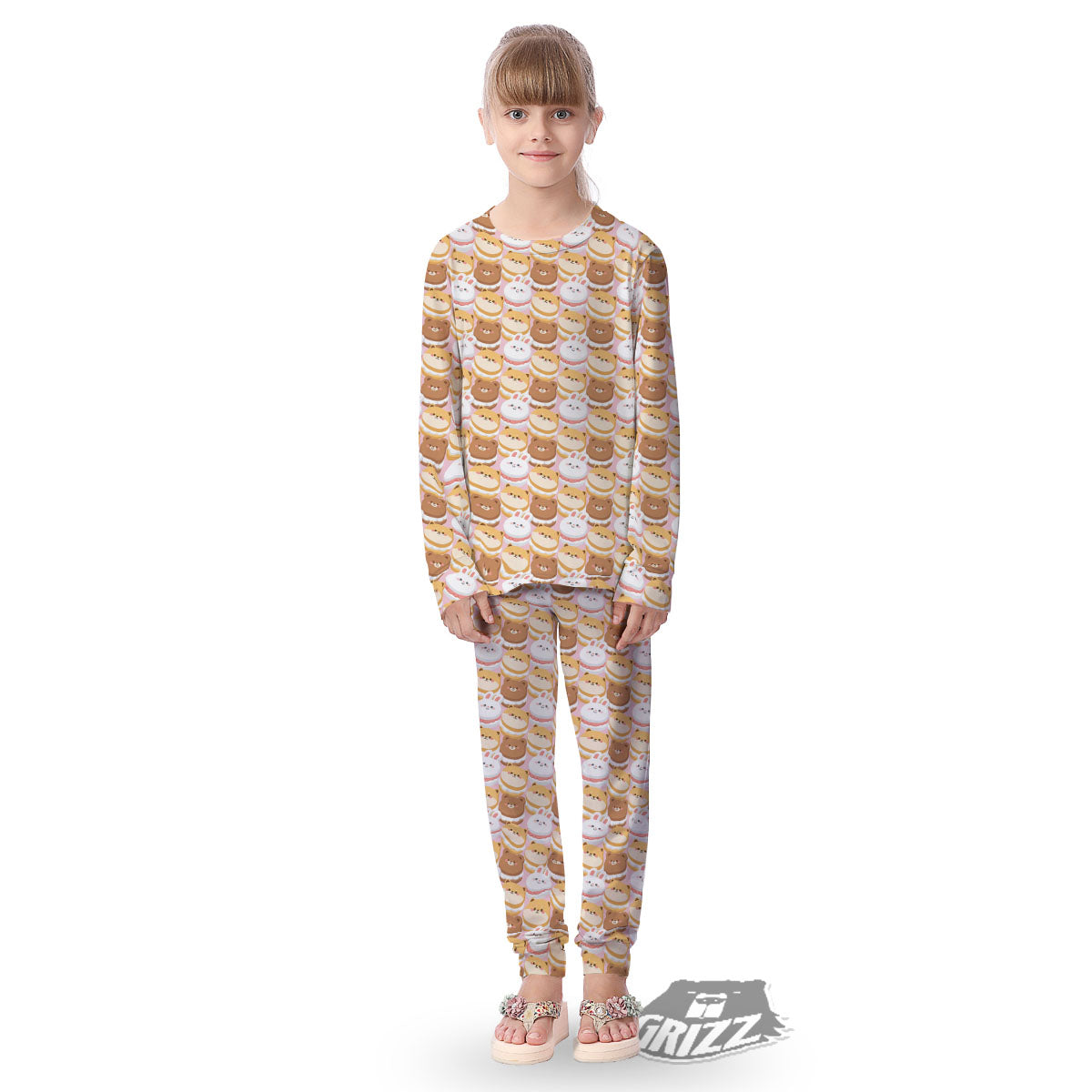 Macaron Cartoon Print Pattern Kid's Pajamas-grizzshop