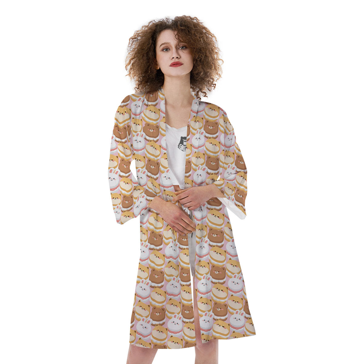 Macaron Cartoon Print Pattern Kimono-grizzshop