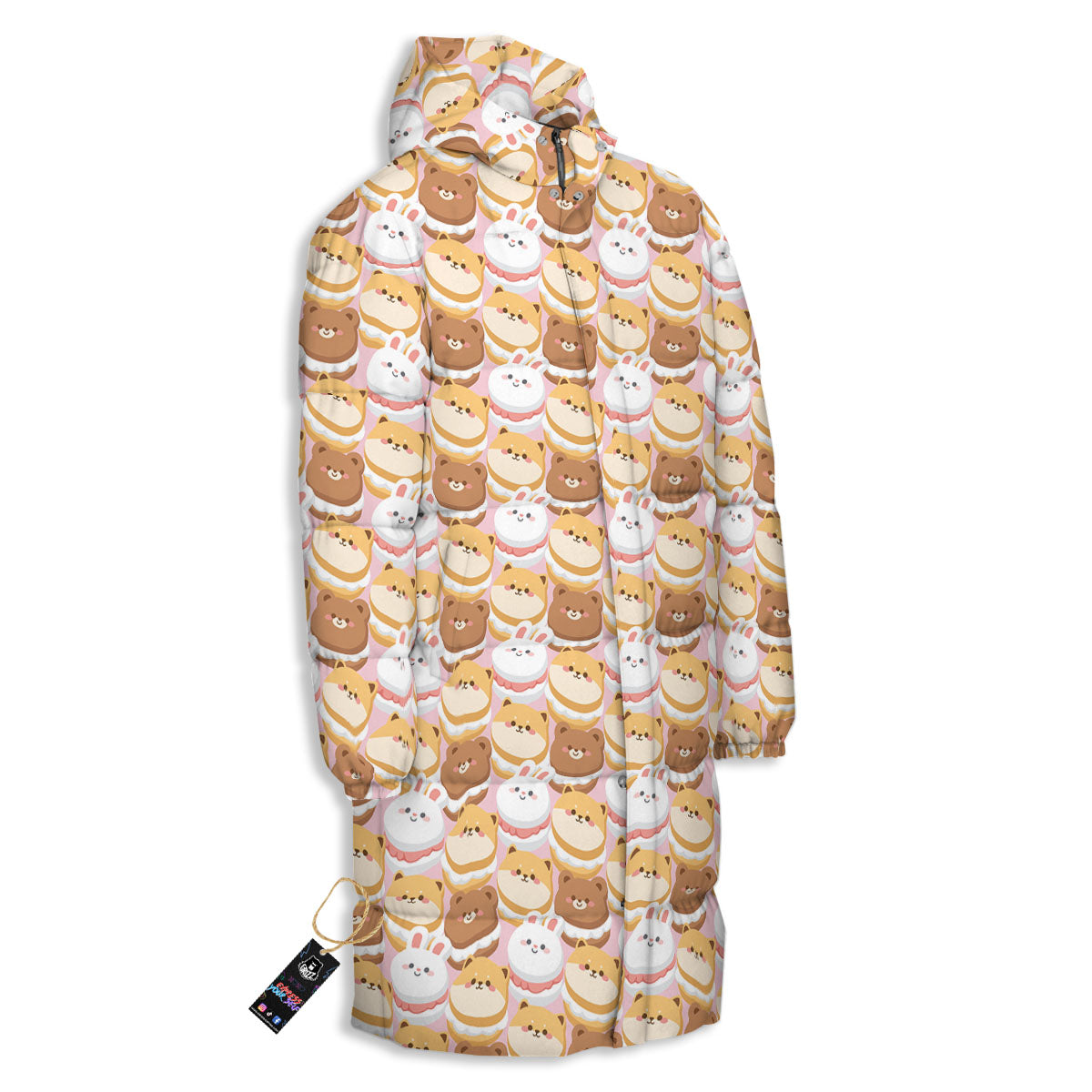 Macaron Cartoon Print Pattern Long Down Jacket-grizzshop