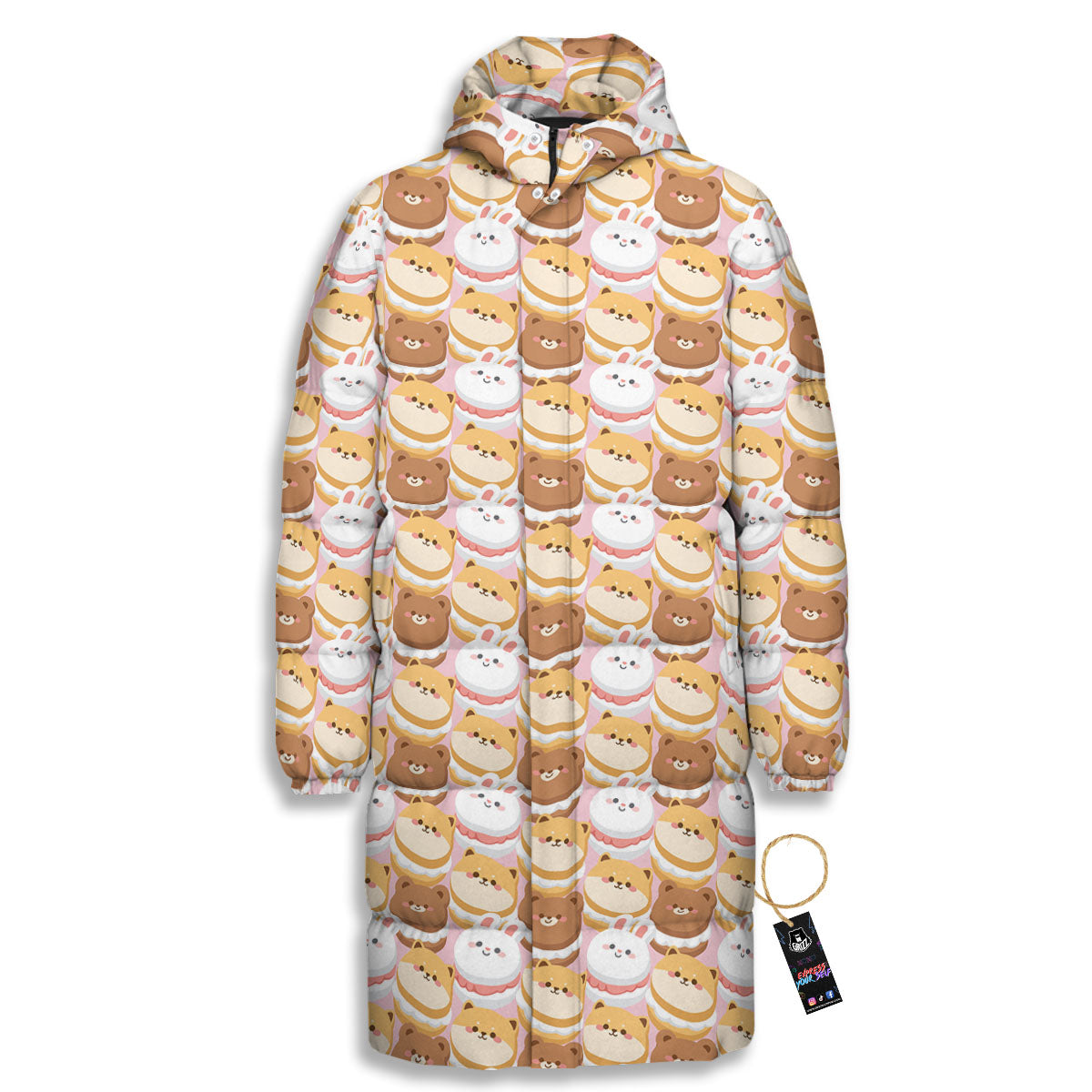 Macaron Cartoon Print Pattern Long Down Jacket-grizzshop