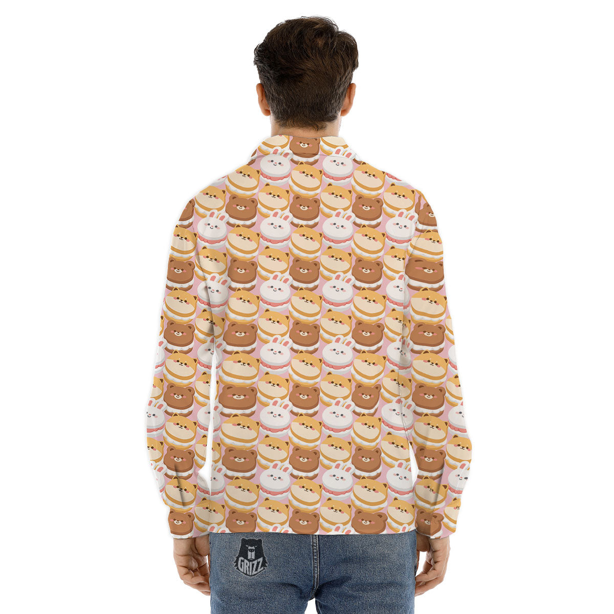Macaron Cartoon Print Pattern Men's Dress Shirts-grizzshop
