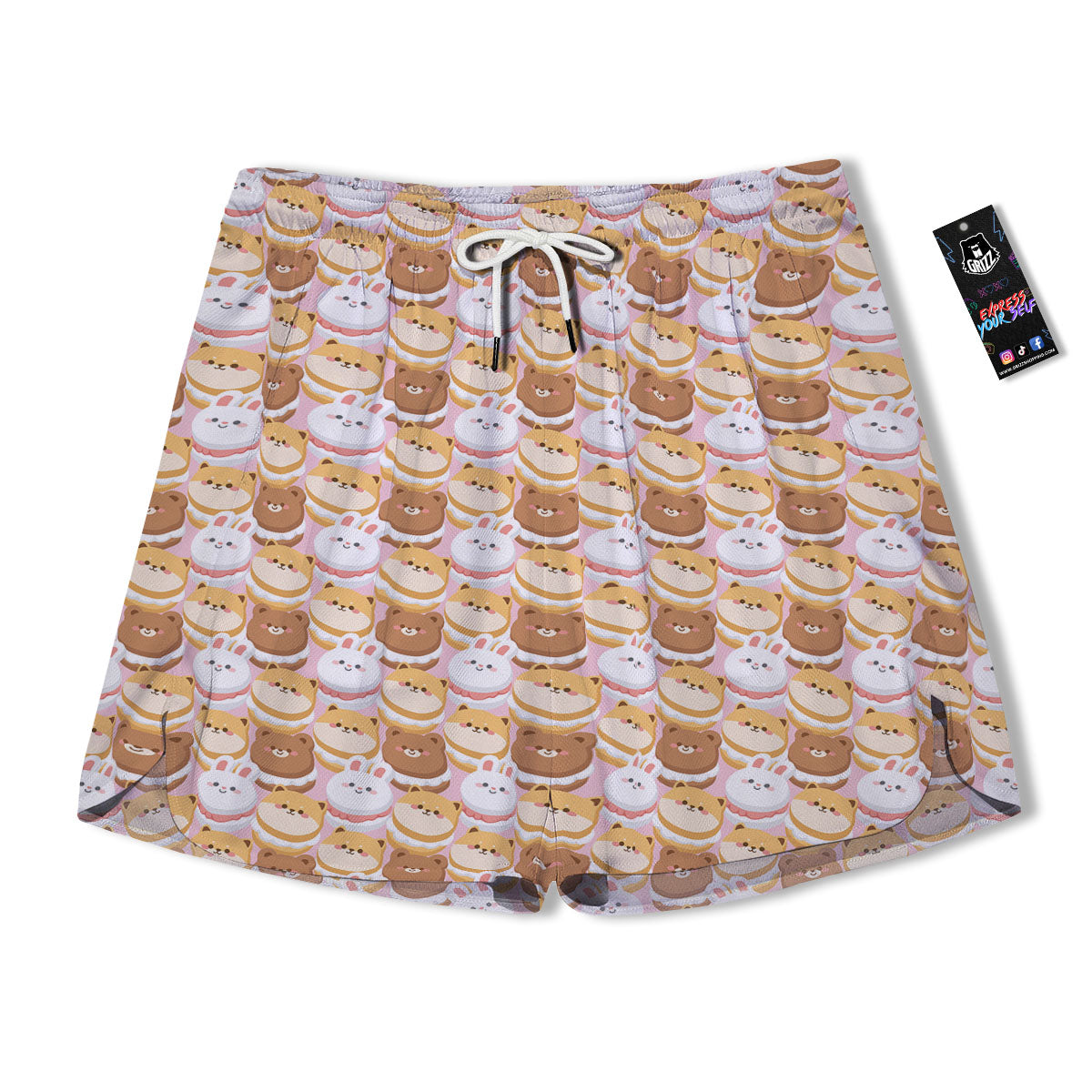 Macaron Cartoon Print Pattern Men's Running Shorts-grizzshop