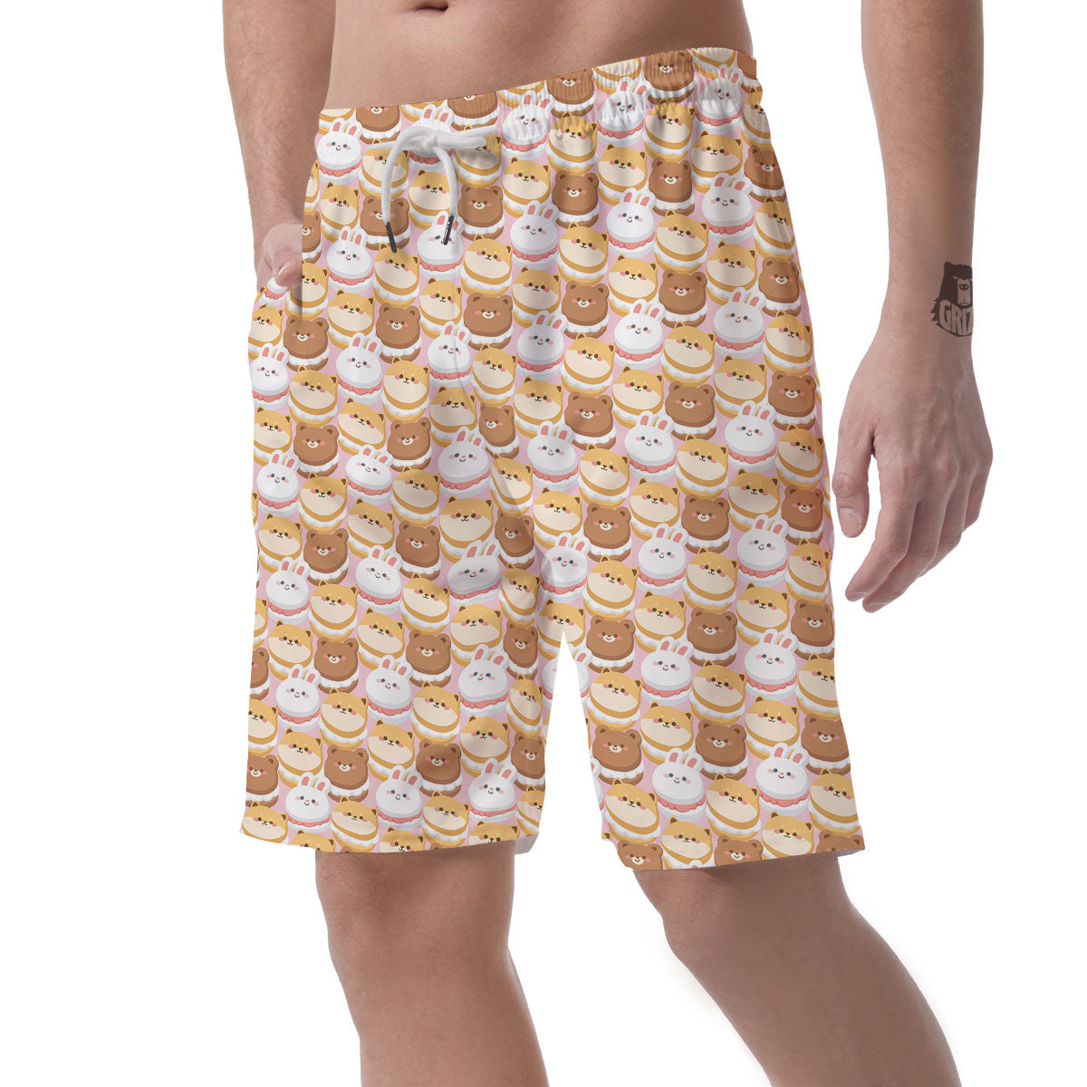 Macaron Cartoon Print Pattern Men's Shorts-grizzshop