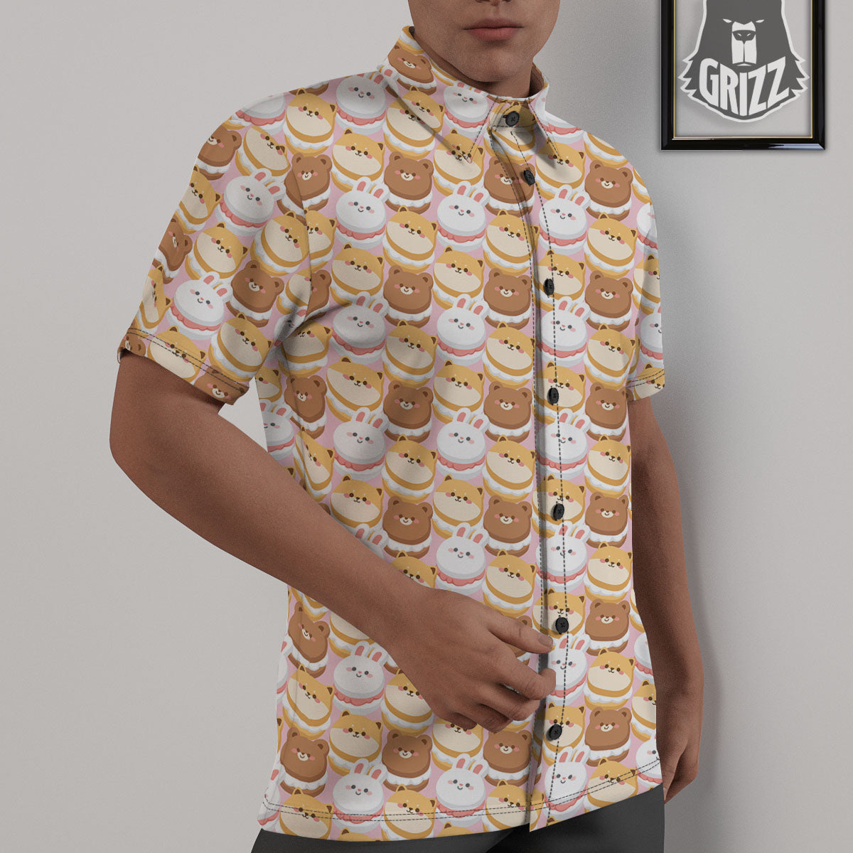 Macaron Cartoon Print Pattern Untucked Shirts-grizzshop