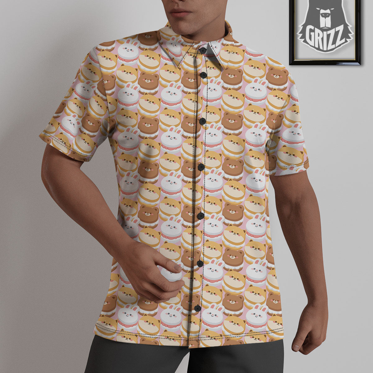 Macaron Cartoon Print Pattern Untucked Shirts-grizzshop