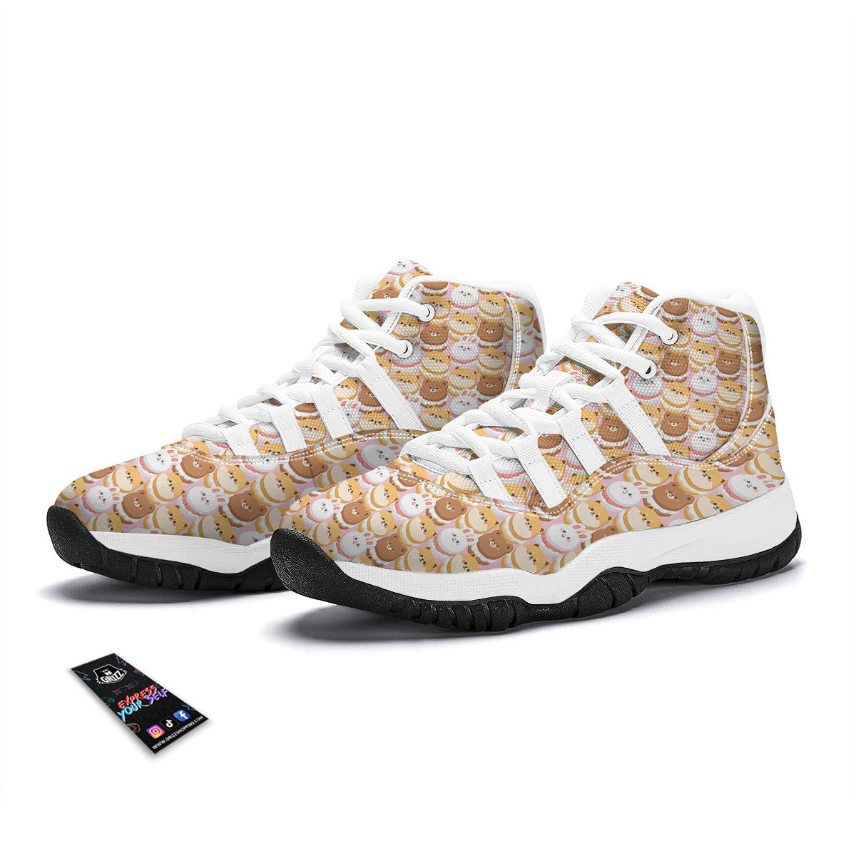 Macaron Cartoon Print Pattern White Bball Shoes-grizzshop