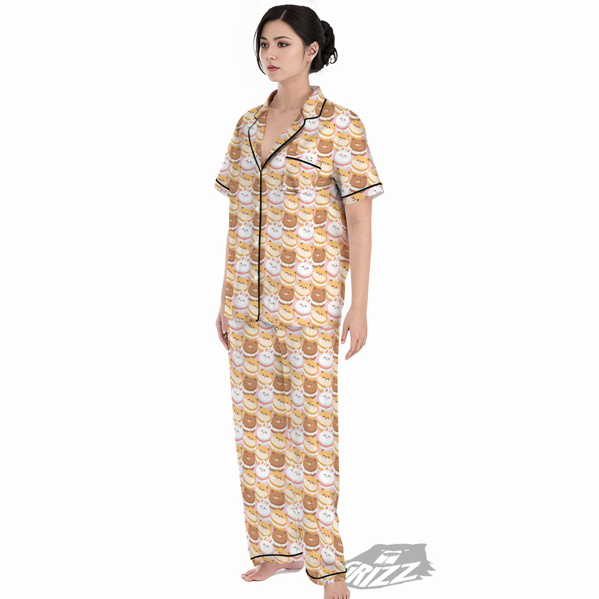 Macaron Cartoon Print Pattern Women's Pajamas Set-grizzshop