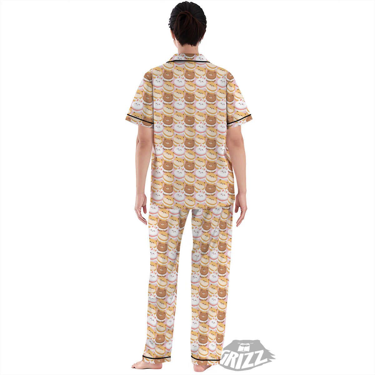 Macaron Cartoon Print Pattern Women's Pajamas Set-grizzshop