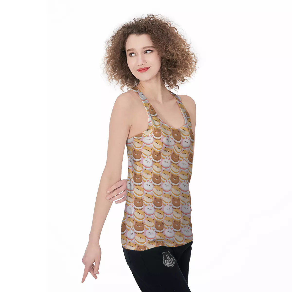 Macaron Cartoon Print Pattern Women's Racerback Tank Top-grizzshop
