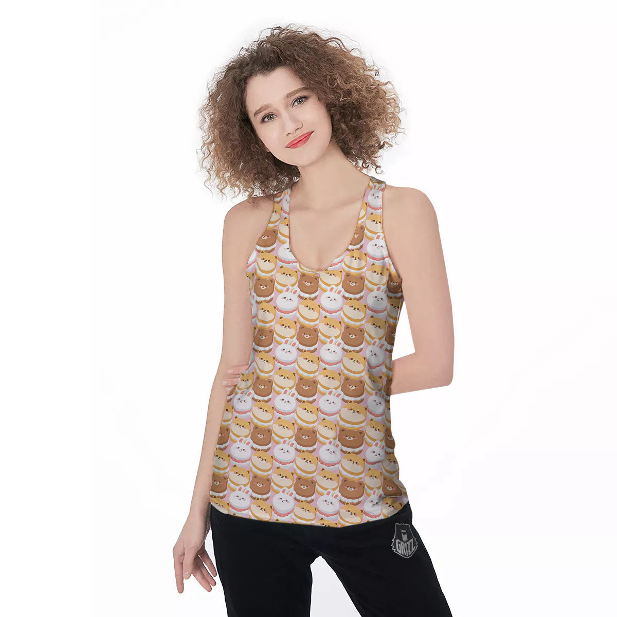 Macaron Cartoon Print Pattern Women's Racerback Tank Top-grizzshop